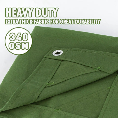 Heavy Duty Canvas Tarp 6x8 Feet With Rustproof Aluminum Grommets Every 24 Inches layered with extra thick 340 GSM fabric