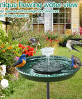 Solar Powered Bird Bath With Fountains For Hummingbirds Stable Stylish Outdoor Watering Station With 5 Prong Base Stake Plastic Bird Bath in garden setting