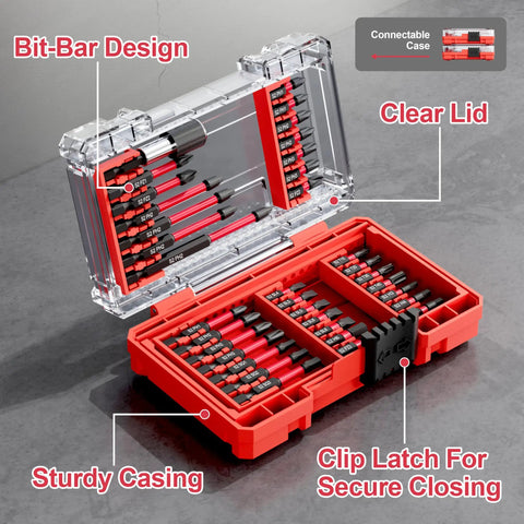 35Pcs Screwdriver Bits Set Built From S2 Steel, Impact Ready Kit With Slim Storage Case, open showing organized bits.