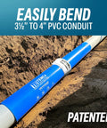 Heavy Duty PVC Conduit Heat Blanket Bender For No Sweat Smooth Bends With External Thermostat And Tight Seal Wrap That Masters 3.5 Inches To 4 Inches Electrical Pipe Projects shown in use with conduit laid in dirt.