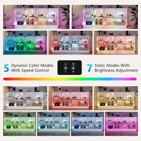Glass Display Cabinet With Charging Station And RGB Lighting 59 Inch Tempered Clear Display Case with dynamic and static light modes