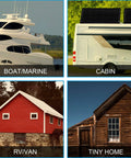 Boats, RVs, cabins, and tiny homes using a 100W 12V Monocrystalline Solar Panel For Off Grid Power, IP67 Waterproof And Ultra Lightweight.