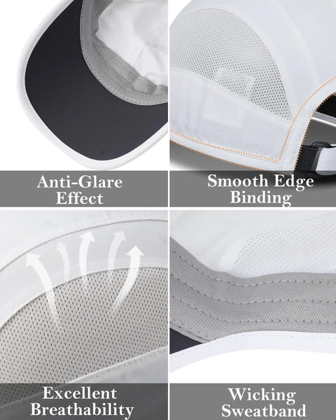 Cooling Outdoor Running Hat for Men and Women with quick dry breathable mesh, UPF50 sun protection, white cap details