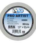 Artist Tape Flatback Printable Paper Board and Console Tape White Repositionable, 1/2 inch x 60 yards, product label close-up
