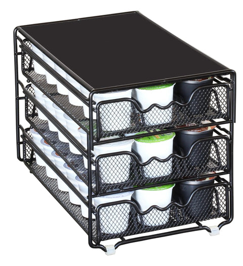 Three Tier K Cup Drawer Organizer For 54 Coffee Pods In Black, Space Saving Sliding Drawers, Perfect For Countertop Or Cabinet