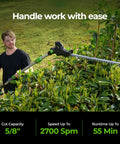 Man using Cordless 20V Pole Hedge Trimmer With 20 Inch Cutting Length 15 Foot Reach Telescoping Extension on bushes.