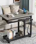 Small Portable Desk With Built In Outlet And USB Ports For Couch Or Bedside Use Height Adjustable Laptop Table On Wheels Mobile Standing Desk Rolling Cart Side Table With Charging Station For Easy Device Access