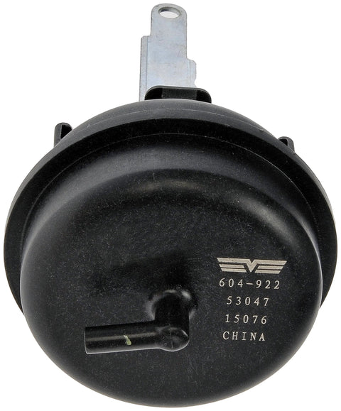 Dorman 604-922 HVAC blend door actuator, black circular plastic housing with metal mounting tab, Chevy/GMC compatible.