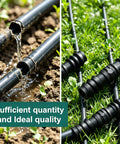 Get This Awesome 8 Pack Of 1/2 Inch Hose Connectors For Your Garden, Soaker Hoses, And Washing Machine! These Tough Molded Plastic Fittings Are Perfect For Quick Repairs, Fixing Leaks, And Extending Water Lines Anywhere Around Your Yard Or Home System. 1/2-inch black plastic hose connectors on garden irrigation lines