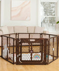 192-Inch Ultra Wide 2-In-1 Baby Gate And Play Yard With Door, adjustable 6-panel plastic safety gate, brown in living room
