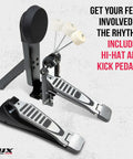 Hi-hat and kick pedals from the Pro 7 Piece Electronic Drum Kit With Mesh Pads, 209 Sounds, 50 Play Along Tracks, Sticks Included