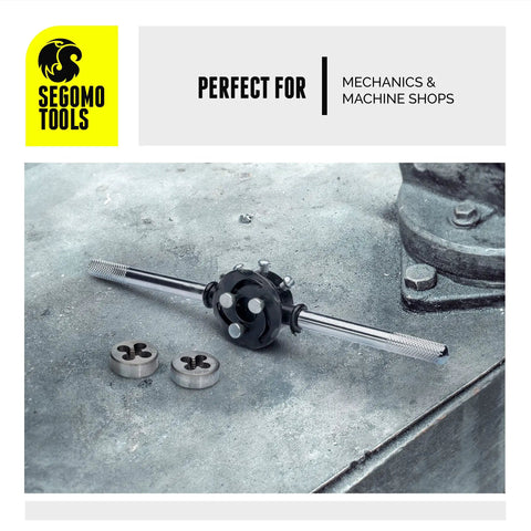 Pro Grade 60 Piece Metric And SAE Threading Tap And Die Tool Set For Precision Threads on metal surface view