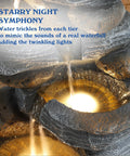 Close-up of 5 Tier Cascading Rock Water Fountain With LED Lights For Outdoor And Indoor Use, resin, illuminated tiers.