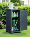 Must Have Outdoor Storage Cabinet And Potting Bench With Metal Top Shelves For Patio Garden Easy Setup Weatherproof Wooden Planting Workstation In Anthracite Grey with gardening tools and plants