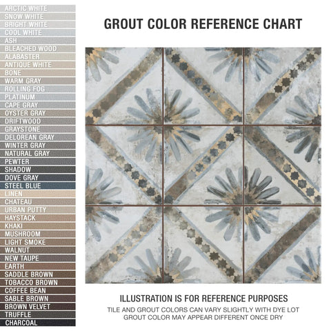 Harmonia Marrakech Blue 13x13 Ceramic Tile For Floor And Wall Use with various grout colors illustration
