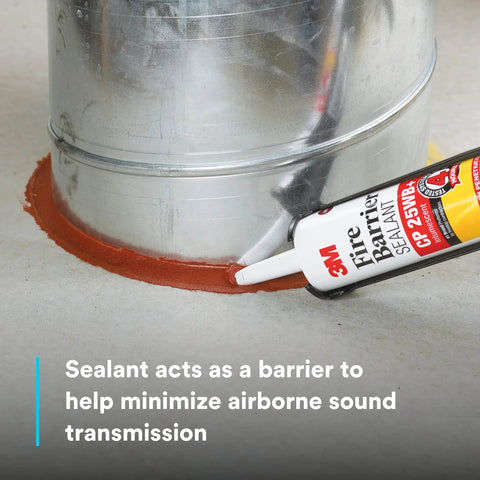 Cartridge applying Premium Intumescent Latex Go To Fire And Smoke Sealant CP 25WB Plus Red around duct joint