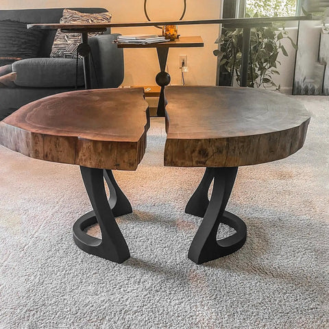 Industrial Steel Coffee Table Legs 16 Inch High, Set of 2, Handmade Modern Farmhouse Table Supports with Nature-Inspired Curves shown