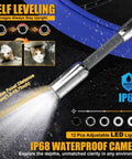 Heavy Duty 165 Ft Self Leveling Sewer Camera With 9 Inch HD Screen And 1080P Video Recorder showcasing IP68 waterproof camera with LED lights.