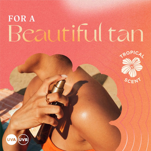 Continuous Mist Spray With Protective Oil Formula for Beach Bum Essentials and Poolside Chill Sessions SPF 30 applied on shoulder