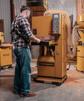 Heavy Duty 16 Inch Open End Belt Sander 5 Hp 230V Single Phase Beast Features Pneumatic Oscillation in a workshop setting.