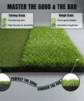 Ultra Thick Premium Golf Mat With 20mm Base For Indoor Or Outdoor Practice, Dual Turf, 5x4ft Size shown with fairway and rough grass