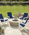 Cozy Outdoor Adirondack Chair Cushions Set Of 4 With Removable Covers Water Repellent Fade Resistant Non Slip Bottom And Securing Straps Universal Fit For Most Adirondack And Rocking Chairs Navy installed around a fire pit on a patio.