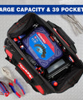 Rugged Wide Mouth Tool Bag With Waterproof Rubber Base For All Tools Heavy Duty Pro Grade Organizer With 46 Pockets