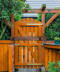 2x4 Door Barricade Brackets Heavy Duty U Shaped Security Holders For 2 By 4 Lumber installed on a wooden garden gate.