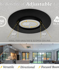 4 Inch Gimbal LED Recessed Can Lights in Black Finish 5 CCT Tunable White 2700K to 5000K 750 Lumens 10W Dimmable 90 CRI Eyeball Lights for Sloped Ceilings ETL Listed Retrofit Kit 6 Pack showing adjustable lens in room setup