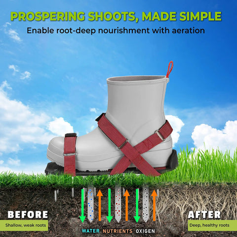 Lawn Aerator Shoes With Adjustable Straps Preassembled Spikes One Size Fits All For Easy Soil Aeration Reducing Thatch