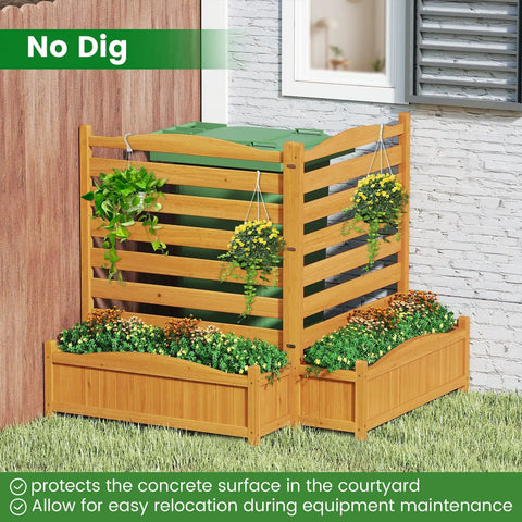 Two Panel Outdoor Privacy Fence With Planter Box For AC Unit No Dig Kit Wood Privacy Screen Enclosure For Patio Backyard Trash Can And Pool Equipment 34 W X 40 H