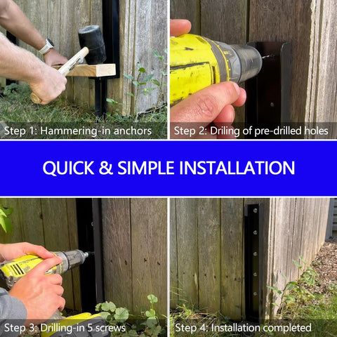 Step-by-step installation of One Piece Fence Post Repair Kit Two Pack Heavy Duty Post Anchors 32 Inch Metal Ground Stakes for fences