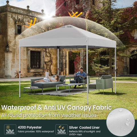 Pop Up Canopy 10x10 Easy Up Tent With Wheels Heavy Duty Beach Shade Shelter for parties, events in garden setting