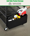 Two Tier Golf Bag Storage Organizer for Garage Holds Two Golf Bags Plus Extra Clubs Shoes Balls and Accessories with Side Ball Pouch