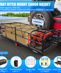 Heavy Duty Hitch Mount Cargo Carrier 60x24x14 Inch Folding Rear Luggage Basket For 2 Inch Receivers Fits Cars And SUVs with gear