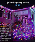 House decorated with Lit Color Changing RGB Christmas Lights 66 Feet 200 LED Outdoor Indoor String Lights With Music Sync Remote