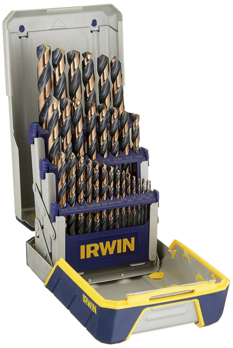 Pro Grade 29 Piece High Speed Steel Drill Bit Set With 135 Degree Split Point Tip Black And Gold Oxide Finish For Maximum Corrosion Resistance Durable Metal Index Case Fast Start And Smooth Drilling On Tough Materials