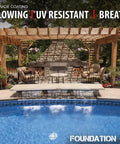 5 Gallon High Gloss Wet Look Solvent Based Acrylic Concrete Sealer and Paver Sealer by the poolside with patio seating.