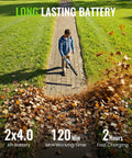Person using Cordless Leaf Blower With 680 CFM, 2x 4.0Ah Batteries And Charger, 5 Speed Brushless Motor on a path covered in leaves