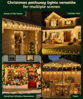 Outdoor Christmas Pathway Lights 2 Pack, 51.4 Ft Total, 40 Bulbs illuminating house eaves, holiday yard, storefront, and patio.