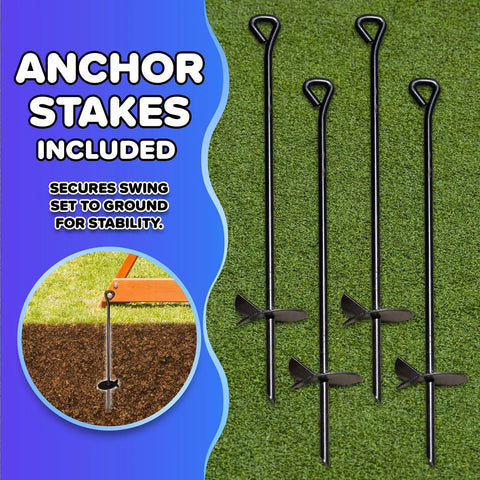 Four anchor stakes for Applewood Cedar Wooden Swing Set With Double A Frame And Easy Setup, securing to the ground for stability.