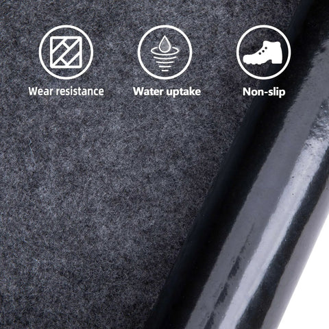 8.2 By 8.2 Foot Outdoor Storage Shed Floor Mat Waterproof Dustproof Anti Slip Carport Floor Protector showing material layers and icons