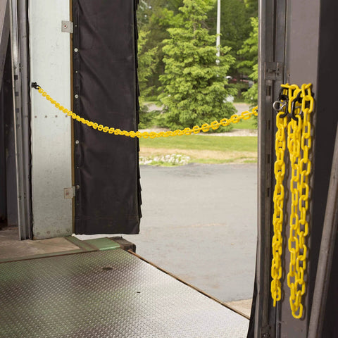 Plastic Barrier Chain In Bright Yellow With 2 Inch Link Diameter And 25 Foot Length Made From High Density Polyethylene installed at dock