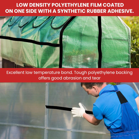 Heavy Duty LDPE Greenhouse Tape For Repair And Weather Sealing, Long Term UV Resistant Film Tape For Seaming And Patching, Black 1 Inch By 36 Yards, Tough Adhesion That Stays Put And Will Not Yellow Or Crack In Cold on greenhouse panels