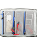 Inside view of Airport Accelerator Camera Backpack for Travel Photographers Fits Two Gripped DSLRs with mesh pockets