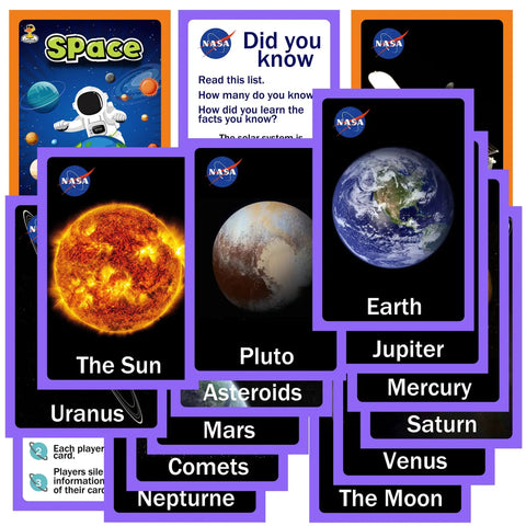 Solar System Planets STEM Toys For Kids Kid Friendly Non Toxic Sensory Space Set With 10 Planets Moon And Sun, 17 Flash Cards