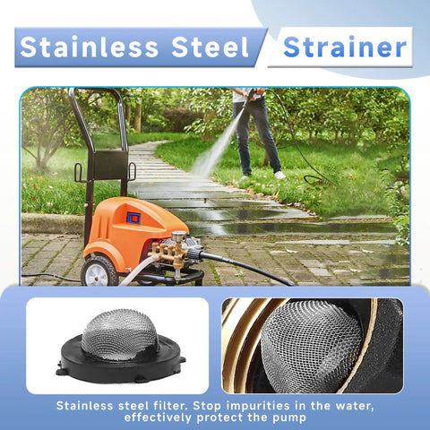 Pressure Washer Water Inlet Fitting Three Quarter Inch Female To Three Eighth Inch Male Quick Swap Replacement For Simpson Cleaning 7110166 Gold 2 Pack Pro Grade Easy Install Durable Build, with stainless steel strainer, outdoor cleaning.