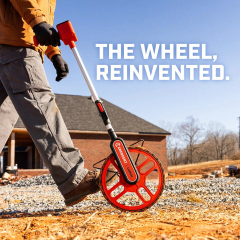 12 Inch SAE Measuring Wheel With Handle Mounted Counter And Reset, Gear Drive For Precise Distance Readouts, Pistol Grip Handle For Comfort, Centerline Balanced Design Reduces Fatigue, Folds For Easy Transport on gravel job site