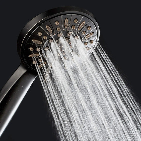 High Pressure Handheld Shower Head With Six Settings, Extra Long Six Foot Hose And Bracket, oil rubbed bronze finish spraying water