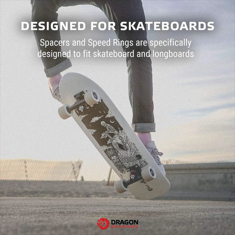Skateboarder showcasing Precision Aluminum Spacers And Speed Rings Kit For Skateboards And Longboards in action.